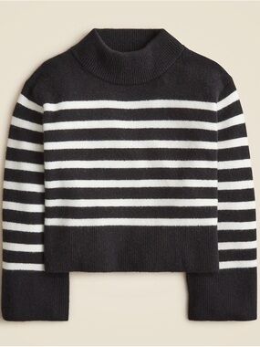 J. Crew Black & White Striped Mock Turtleneck Sweater